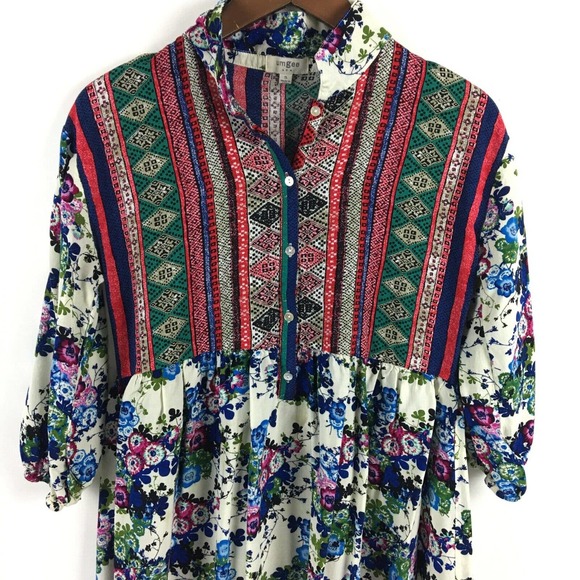 Umgee Womens Top Small Floral Tunic Babydoll Blouse Rayon Buttons Flowy Boho - Picture 9 of 14